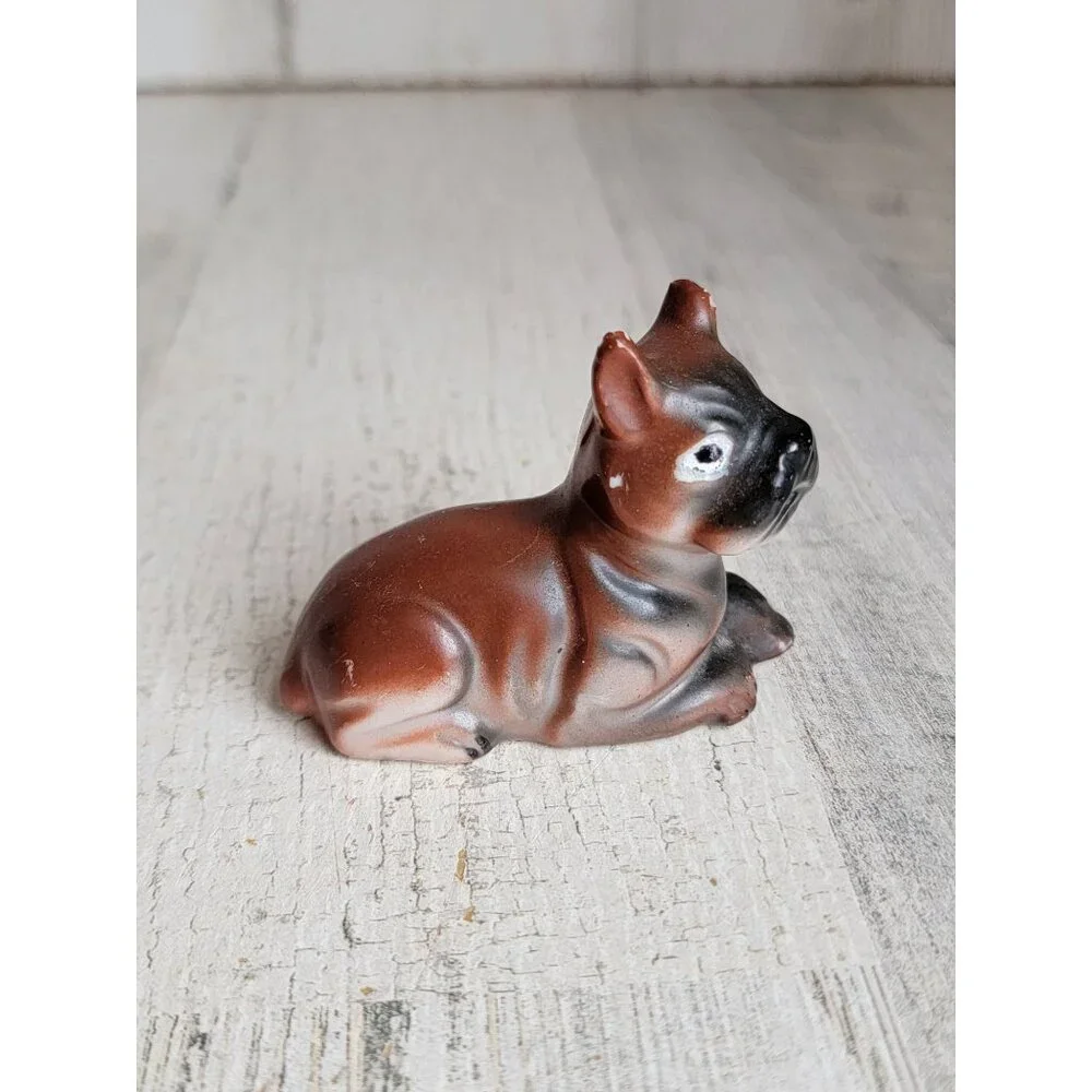 Japan Vintage puppy boxer dog mini ceramic figure‎ xmas